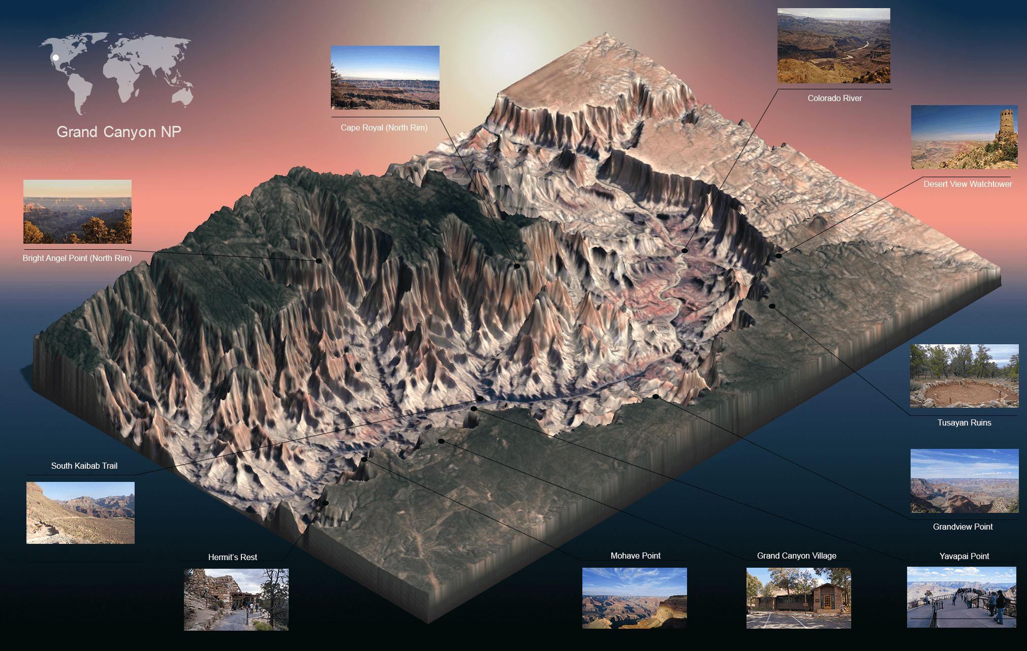 Carte 3D Grand Canyon Arizona