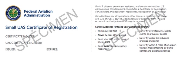 Screenshot du site de la FAA - enregistrement d'un drone