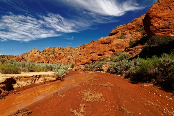 Le wash partiellement inondé après la pluie accès Edmaier's Secret Arizona