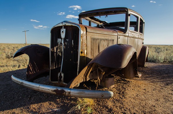 Épave voiture américaine Route 66 Petrified Forest Painted Desert Arizona