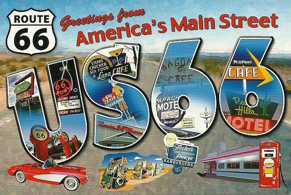 Route 66 Carte postale vintage