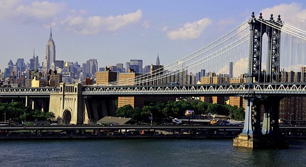 Manhattan Bridge depuis le Brooklyn Bridge New York