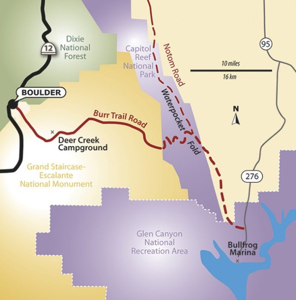 Plan schématique de la Burr Trail Road Utah