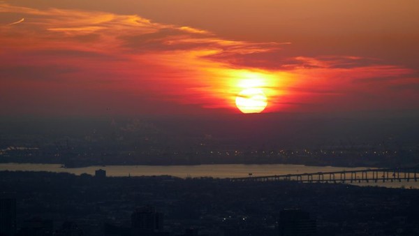 Vue depuis l'Empire State Building au coucher du soleil