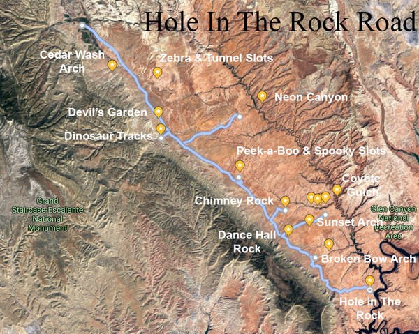 Plan de situation Hole in the Rock Road Utah