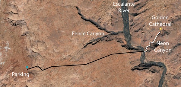 Plan de situation Out of Egypt Neon Canyon Hole in the Rock Road Utah