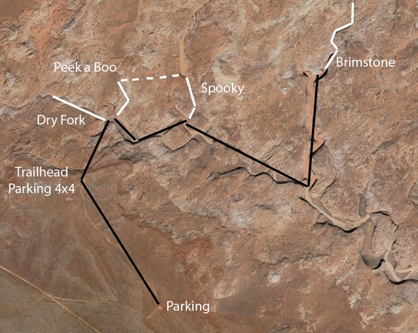 Plan de situation Dry Fork, Peek-a-boo & Spooky Gulch Hole in the Rock Road Utah