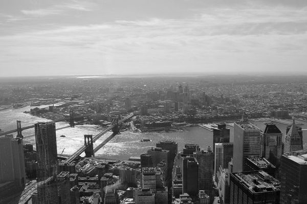 Brooklyn Bridge et Manhattan Bridge depuis le One World Trade Center New York