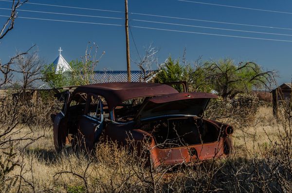 épave de voiture Cuervo Route 66 Nouveau-Mexique