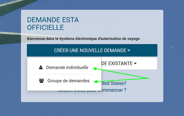 ESTA choix demande individuelle ou demande de groupe