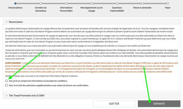 Esta acceptation des conditions légales d'application