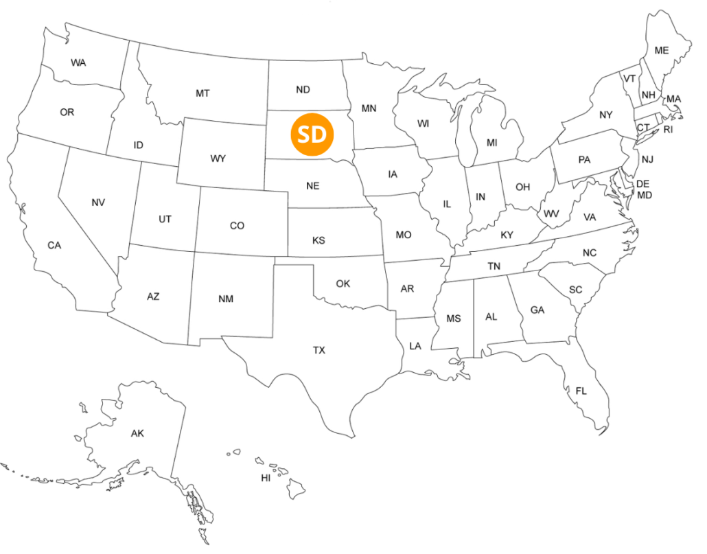 Dakota du Sud sur la carte des USA