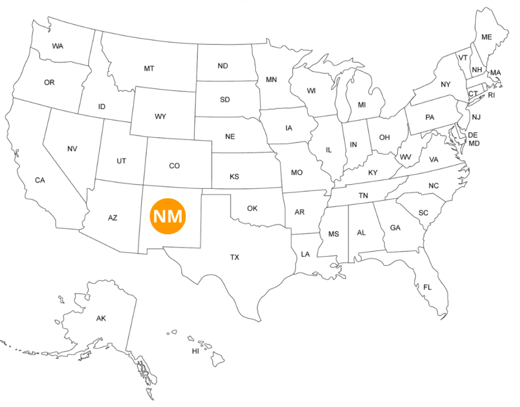 Le Nouveau-Mexique sur la carte des USA